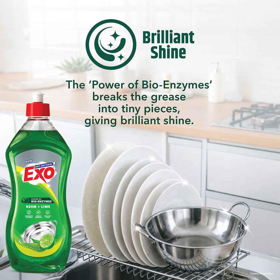 Exo Neem & Lime Anti Bacterial Dishwash Liquid | Tough Grease Removal with Power of Bio-Enzymes