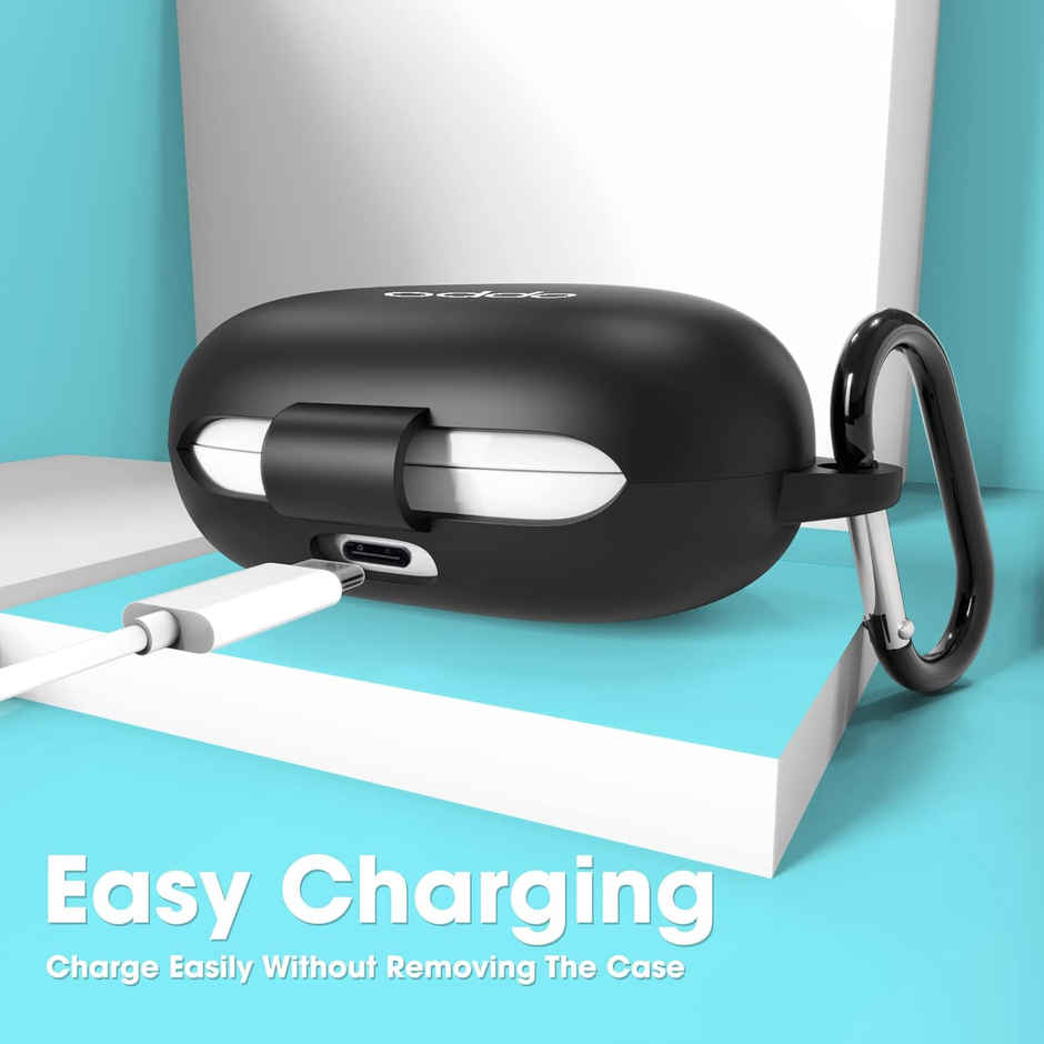 Sounce Anti Fall Dust Protection Case Cover Compatible with Oppo Enco Buds Headphones Case Silicone Headset case with Keychain (Case Cover only)(Black)