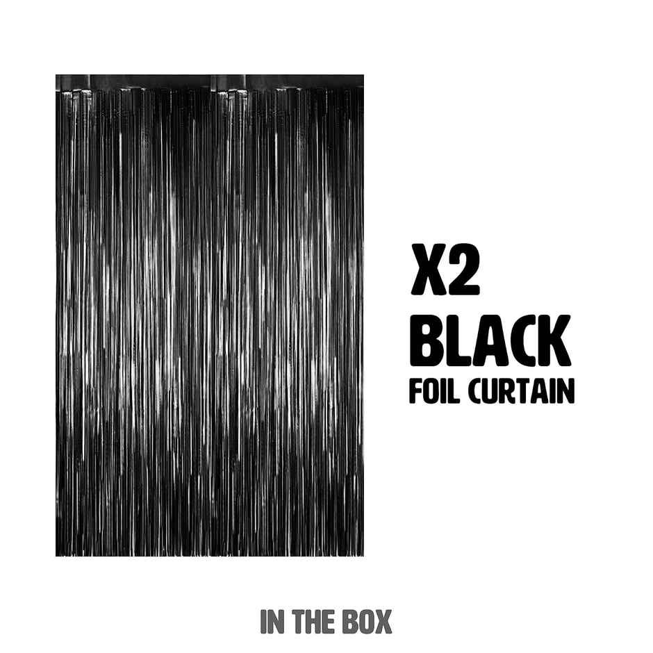 Just Party Pack Of 2 Fringe Curtains Super Shiny | 3 x 6 ft Birthday Party Decoration Kit, Black