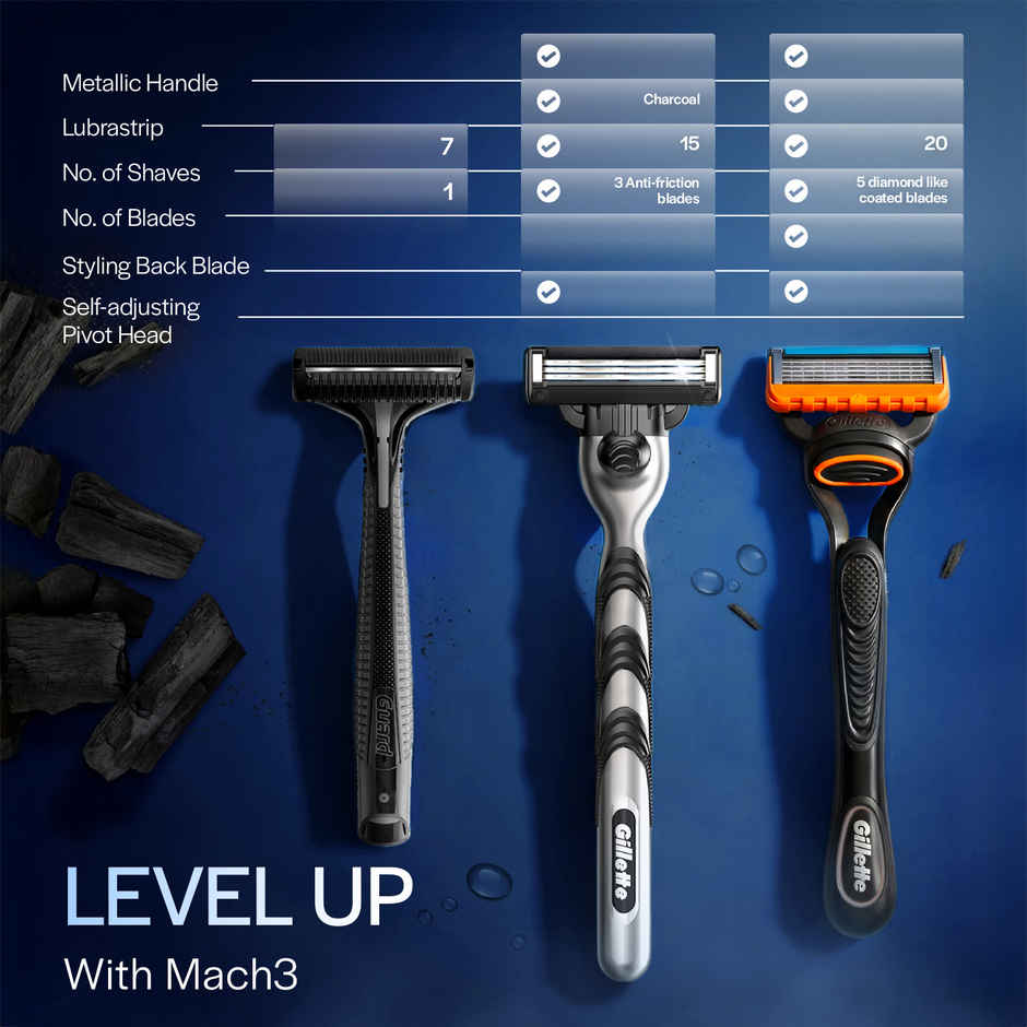 Gillette Mach3 Charcoal Shaving Razor with New Enhanced Lubrastrip with Touch of Charcoal