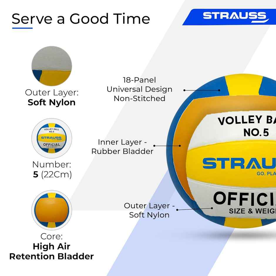Strauss Official Volleyball, Size 5, Blue & White