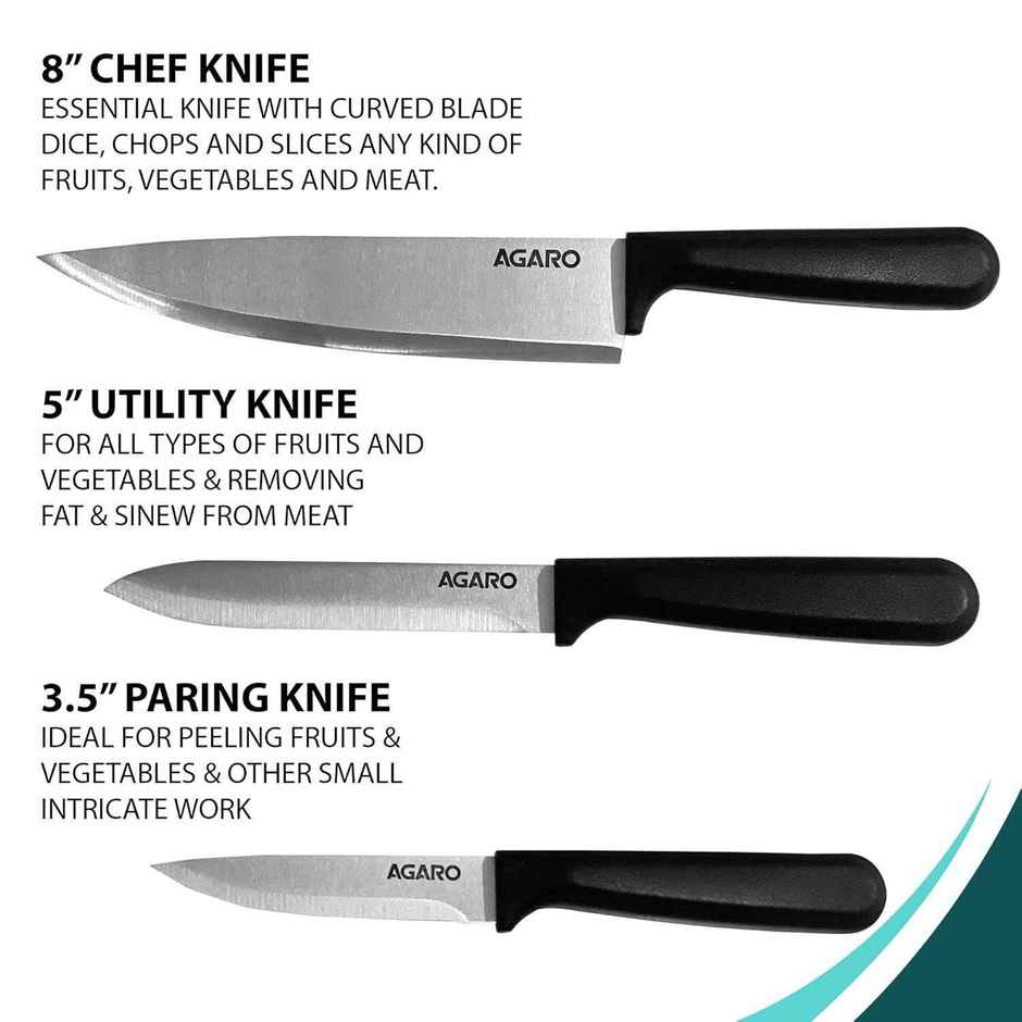 AGARO Majestic Set of 3 Multifunctional Stainless Steel Knife Blister Pack (Steel)