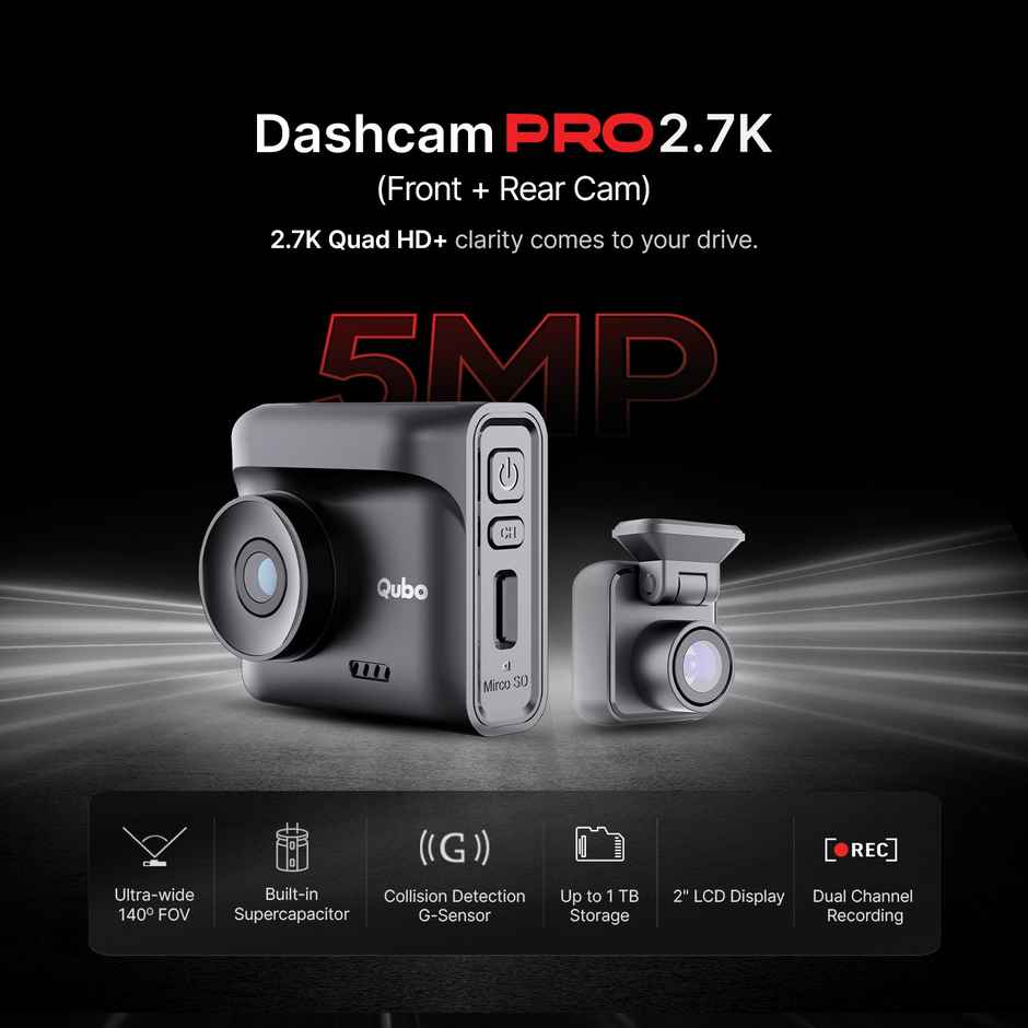 Qubo Dashcam Pro 2.7K + Rear Cam by Hero Group