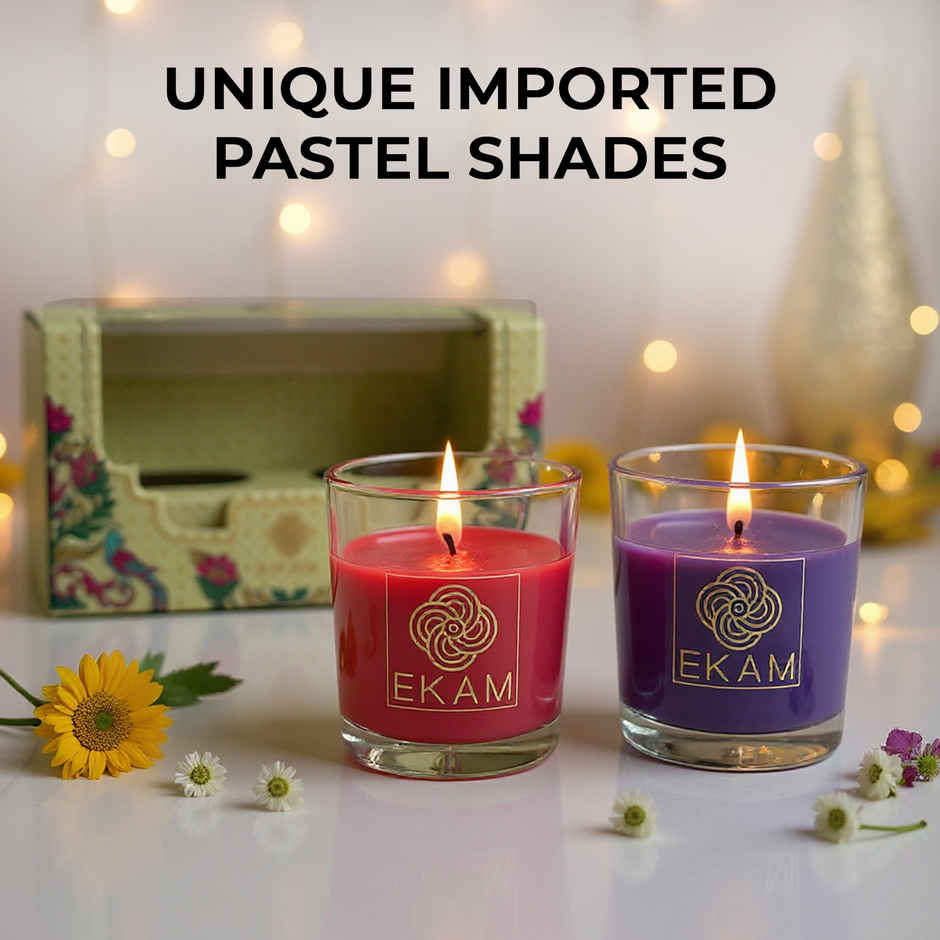 EKAM Scented Votive Candles (2 pcs) | Lavender & Sandalwood, Rose & Lily | 43g Each | 10H Burn