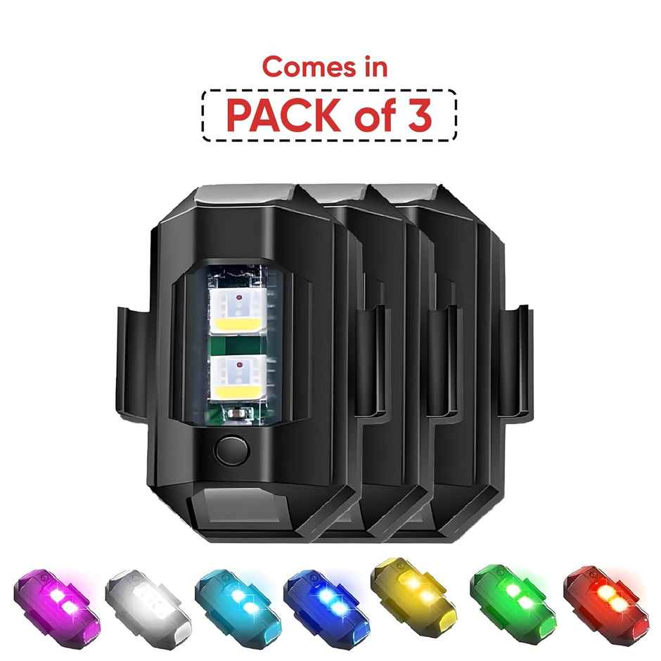Autofy Universal Warning Led Rechargeable For Bikes Cars Cycles Drones Helmet 7 Colors - Pack Of 3