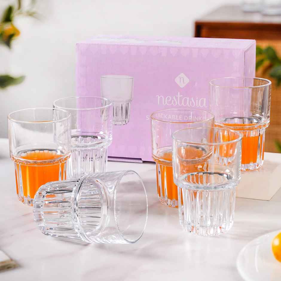 Nestasia Large Stackable Drinking Glass Tumblers | 340 ml