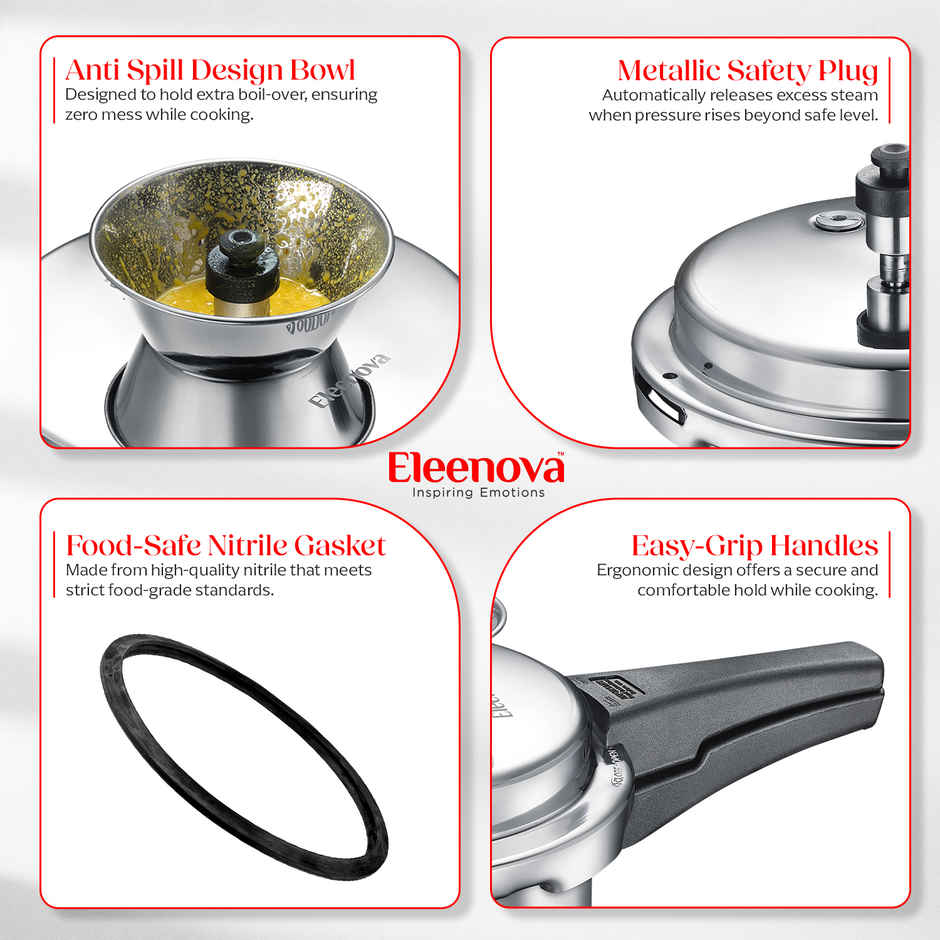 Eleenova Vintage Anti Spill Aluminium Outer Lid Pressure Cooker with Spill Bowl | 5 L