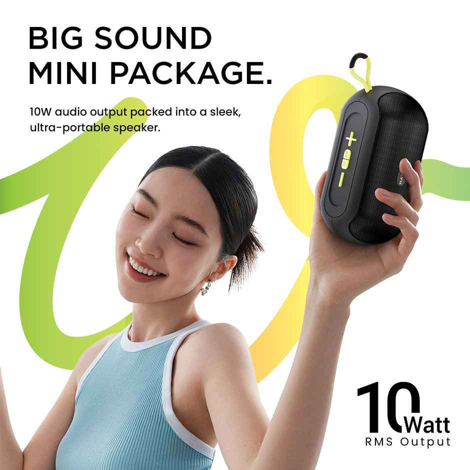 Hammer Wave 10W Bluetooth Speaker | Up to 8 Hours Playtime | BT v5.4, AUX | Black