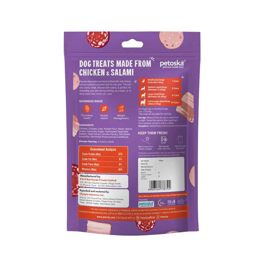 Petoska Dog Treats Smoked Chicken Salami