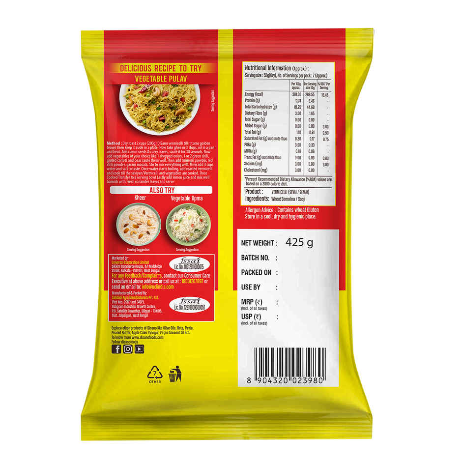 Disano Wheat Vermicelli | No Maida | Cholesterol Free
