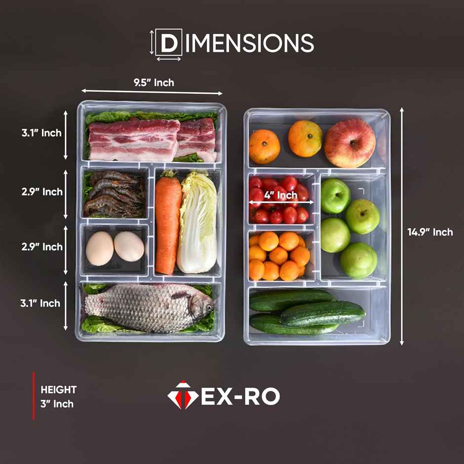 Tex-Ro 5 Compartment Plastic Leakproof Fridge Organizer & Freezer Storage | 2500 ml