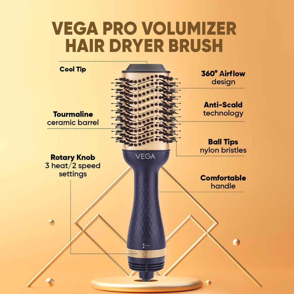 Vega Pro Volumizer Hair Blow Dryer Brush with 3 Heat/2 Speed Settings, (1200W, VHSD-02)
