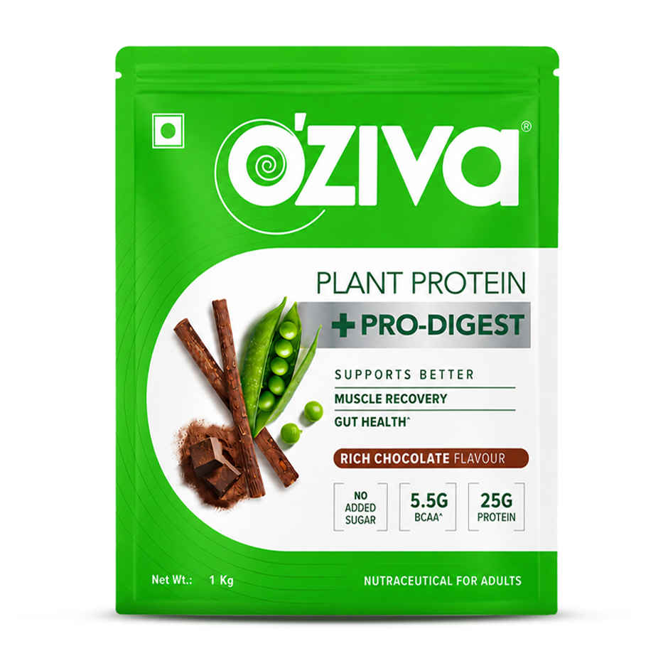 Oziva Bioactive Plant Protein Powder , 25g Protein | 5.5g Bcaa | Eaa | Sugar Free - Choclate , 1 Kg