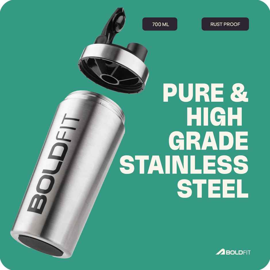 Boldfit Stainless Steel Gym Shaker Bottle Shaker for Protein Shake 100% Leakproof, 700 ml Silver