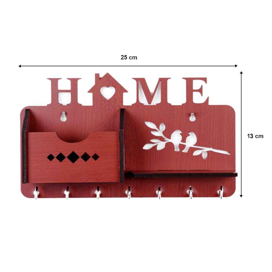 Kuber Industries Wood Wall Key Holder with 7 Hooks | Mail Holder & Extra Shelf (Brown)