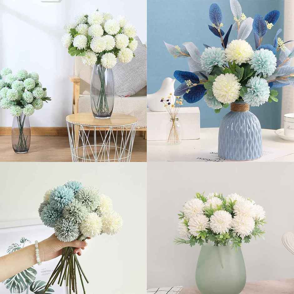 Tied Ribbons Set Of 6 Artificial Ball Flowers Bunches Without Vase