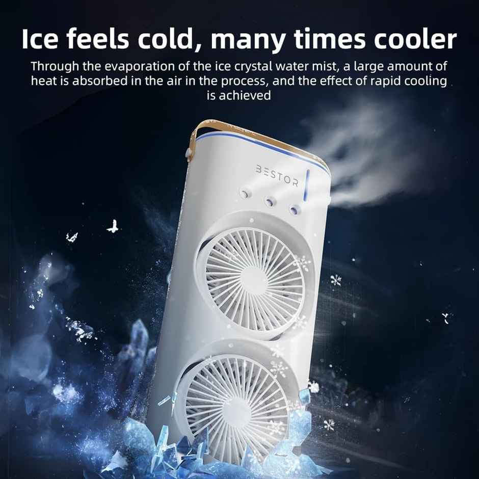 Bestor Portable Air Cooler with Mist Humidifier LED RGB Light Double Head Spray Cooling Fan