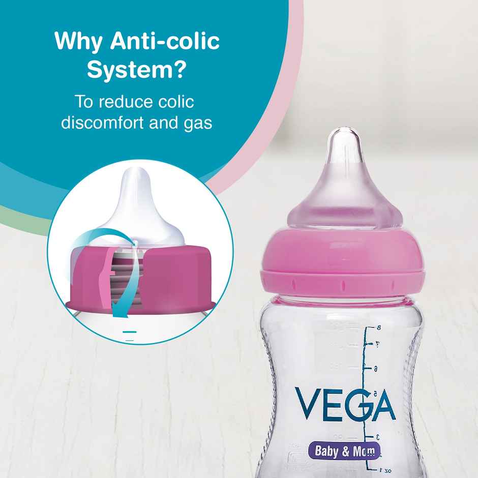 Vega Baby & Mom Tritan Feeding Bottle | 250 ml | Wide Neck - Pink | Bpa-Bps Free | Vbfb4-02