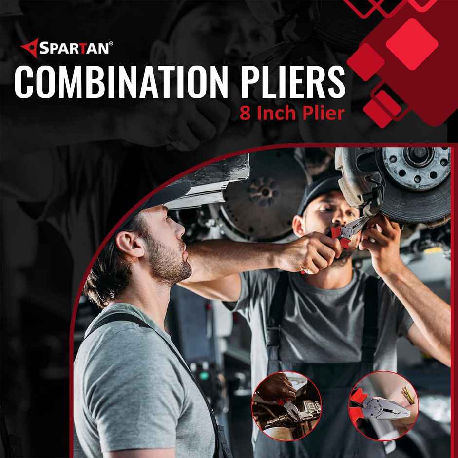 Spartan Combination Plier | Heavy Duty Cutter | Electrical DIY | Red Black
