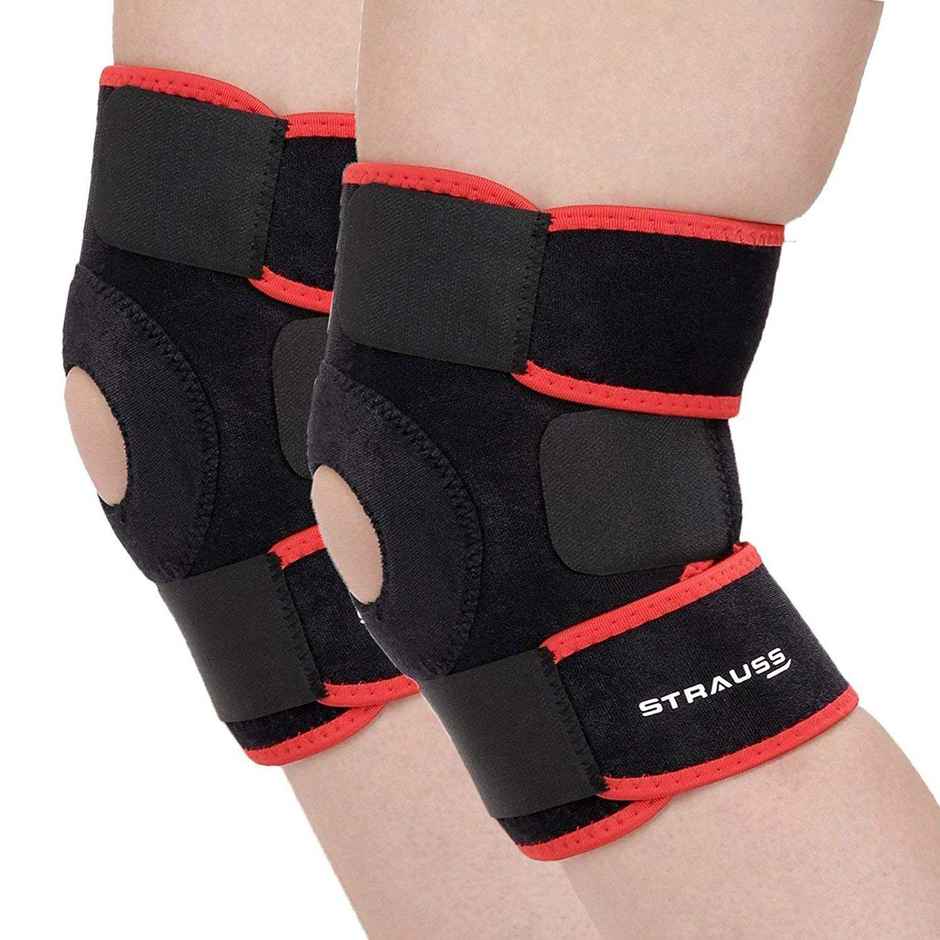 Strauss Adjustable Knee Support Patella, Pair, (Free Size, Black/Red)