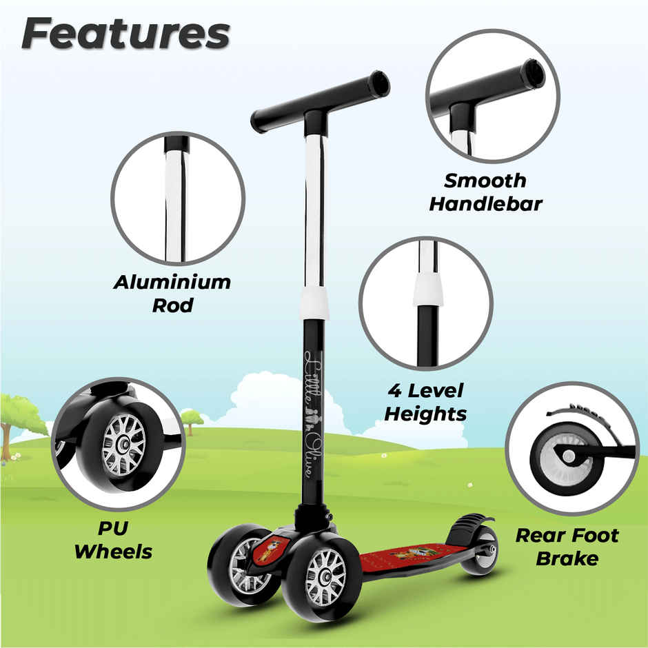 Little Olive Tikes Adjustable Scooter with Wide Brakes, Foldable, for Kids (3-7 Years, Black)