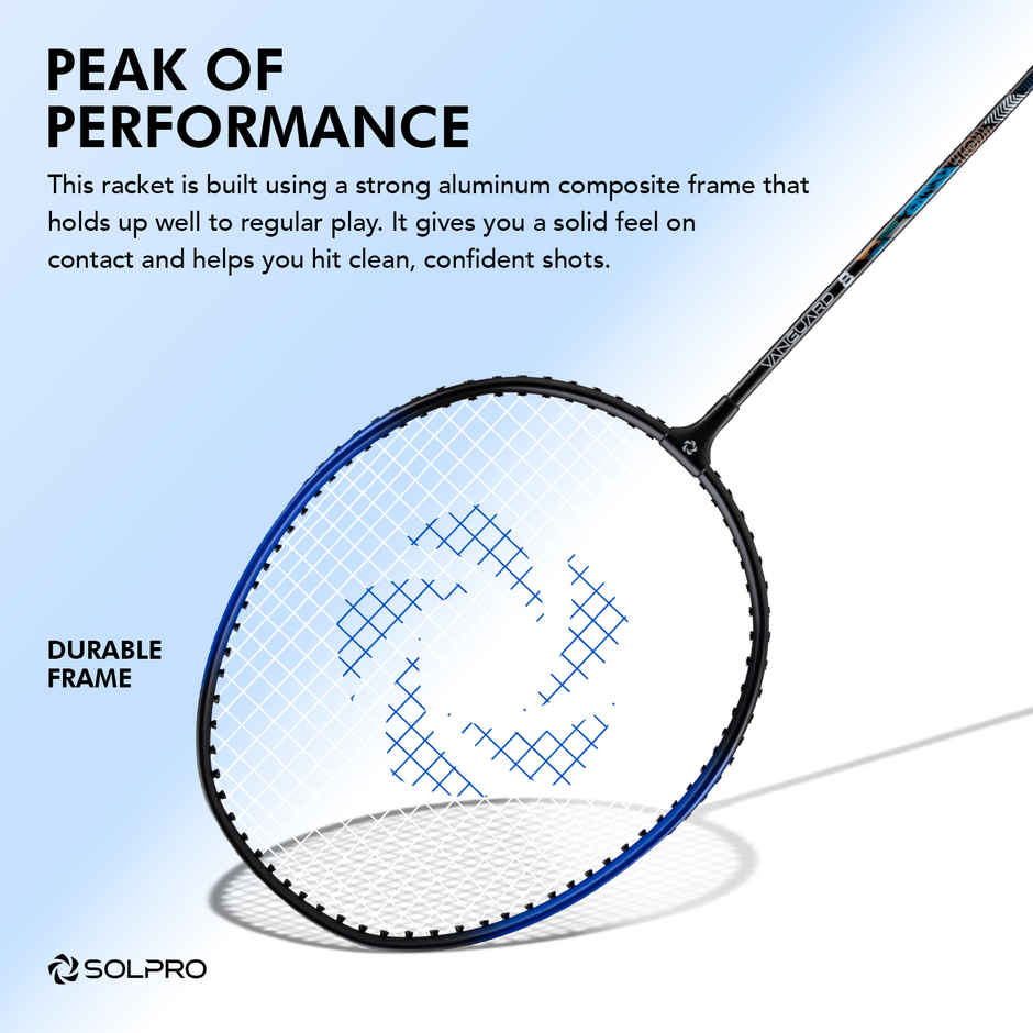 Solpro Vanguard 8 Aluminium Badminton Racket with Cover | Black & Blue