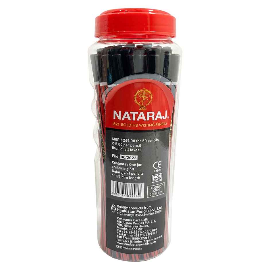 Nataraj 621 Pencil Jar-Pack Of 50, Red and Black body colour, Hexagonal Body|Black lead