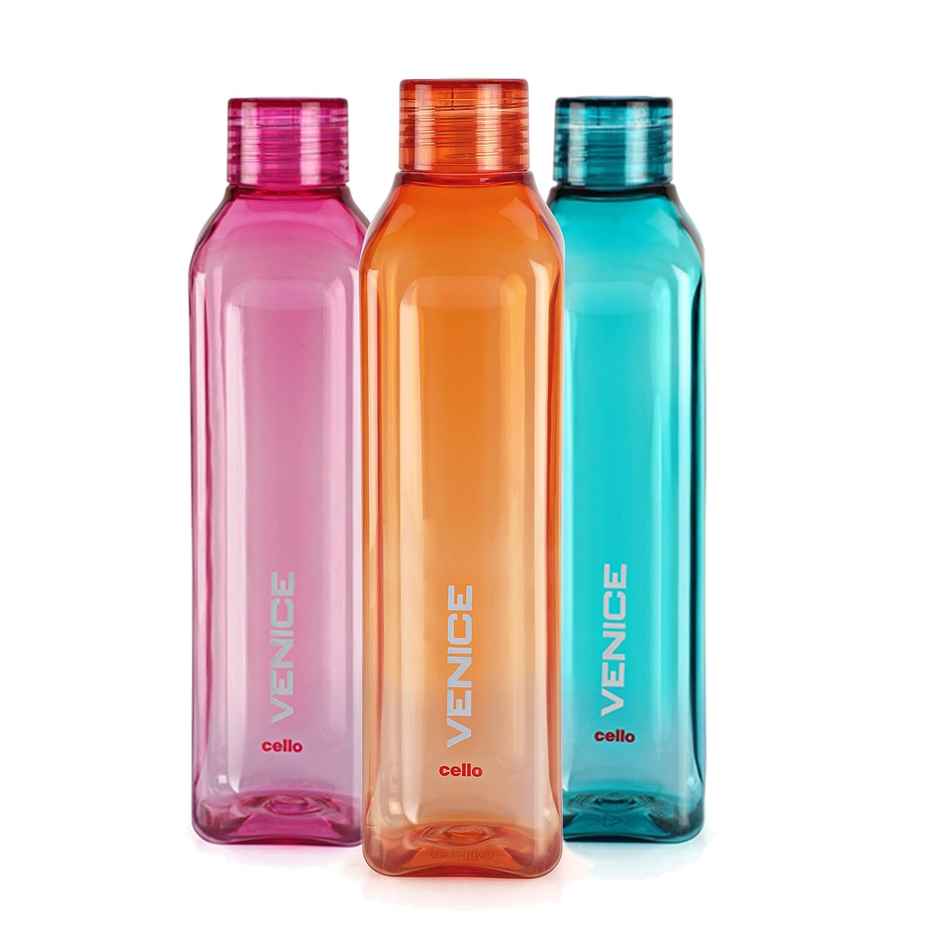 Cello Plastic Venice Water Bottles Black Blue and Pink | Black, Blue, and Pink - 1 L