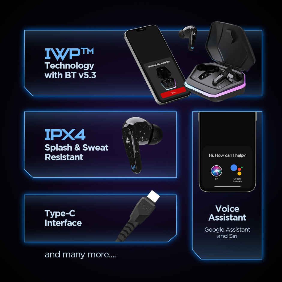 boAt Immortal 161 TWS Earbuds w/ Beast Mode(40ms Low Latency), 40 HRS Playback & 13mm Drivers Bluetooth - Black Sabre