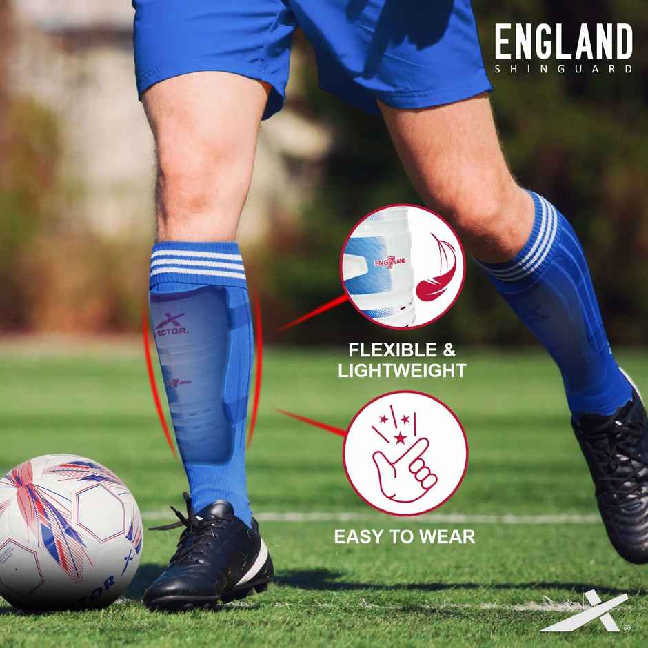 Vector X England Football Shin Guard With Adjustable Velcro Strap | S/M, England