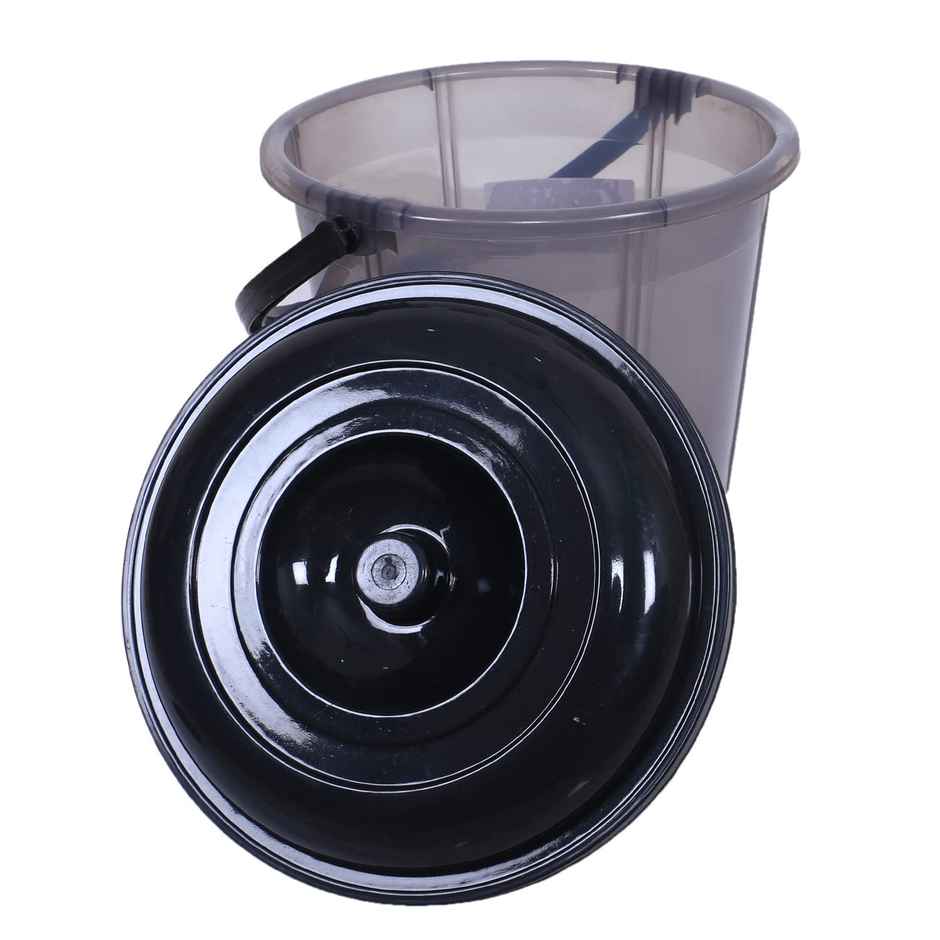 Kuber Industries 13 L Colorful Plastic Bucket with Lid & Handle for Bathroom | Home Use (Black)