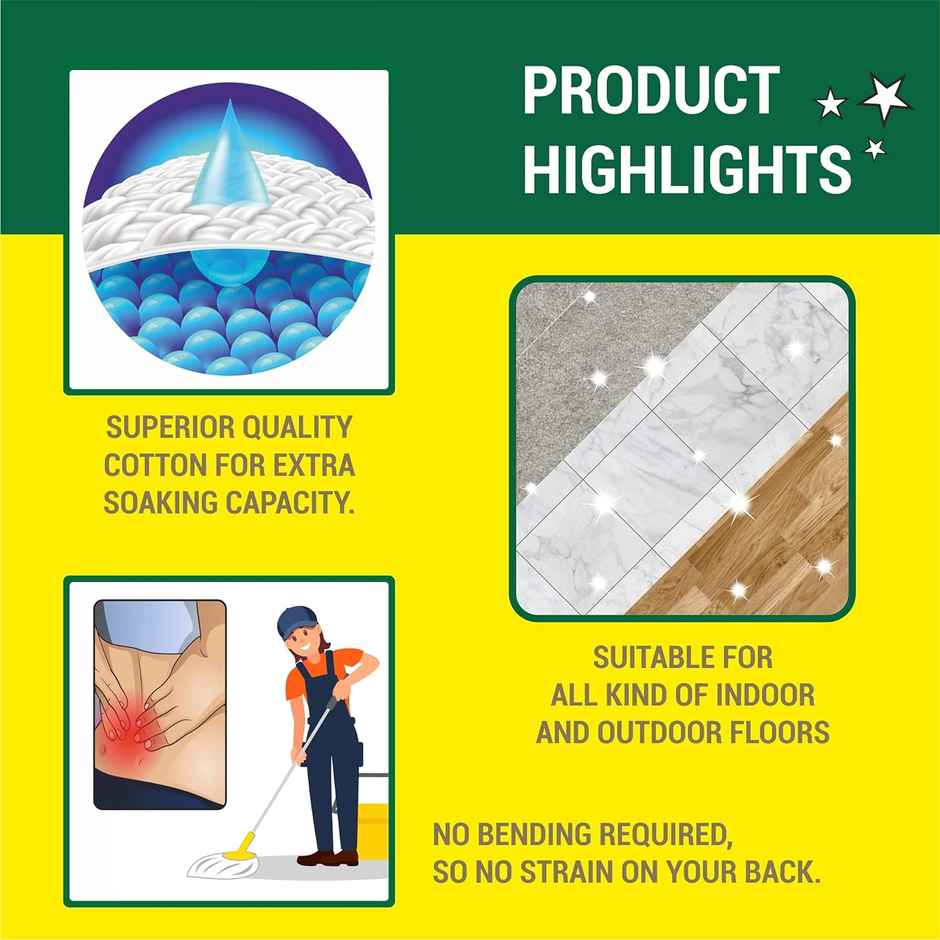 HIC Reffilable Cotton T Mop With Extendable Rod