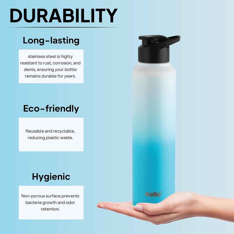 Aqua Pro Max Stainless Steel Water Bottle | White Blue | CELLO