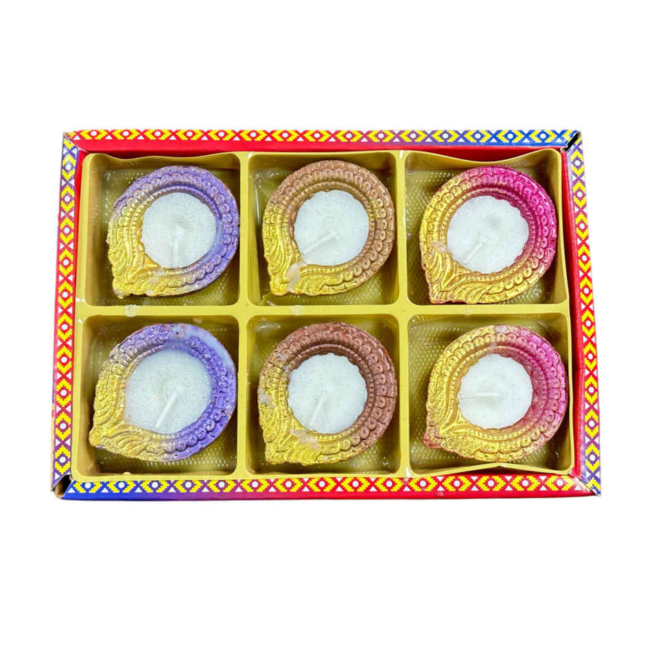 Matka Wax Diya | Multicolour | Pack Of 6 | Designer Wax Diya | Clay | Pichai