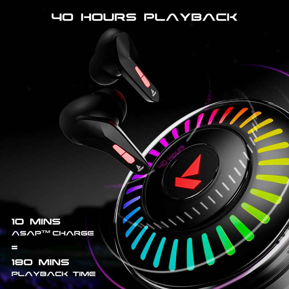boAt Immortal 201 TWS Earbuds with 40 hrs Playtime,40 ms Low Latency BEAST Mode,RGB LED - Black Sabre
