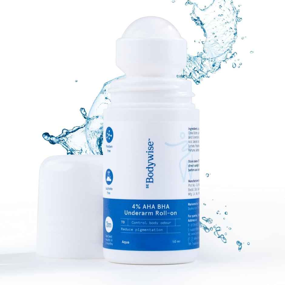 Be Bodywise 4% AHA BHA Under Arm Roll On | Controls Odour & Reduces Pigmentation | Aqua Fragrance