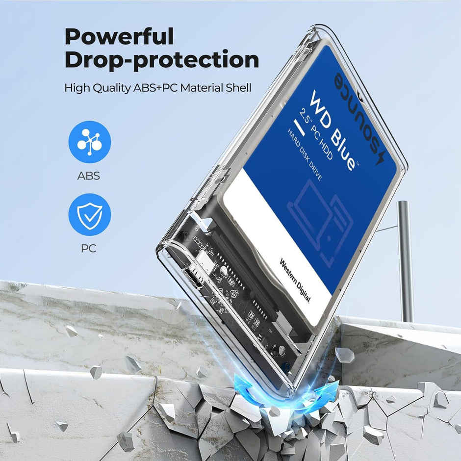 Sounce 2.5" SATA SSD Enclosure Transparent Case | SATA to USB C 3.1 Disk Case | Multicolour