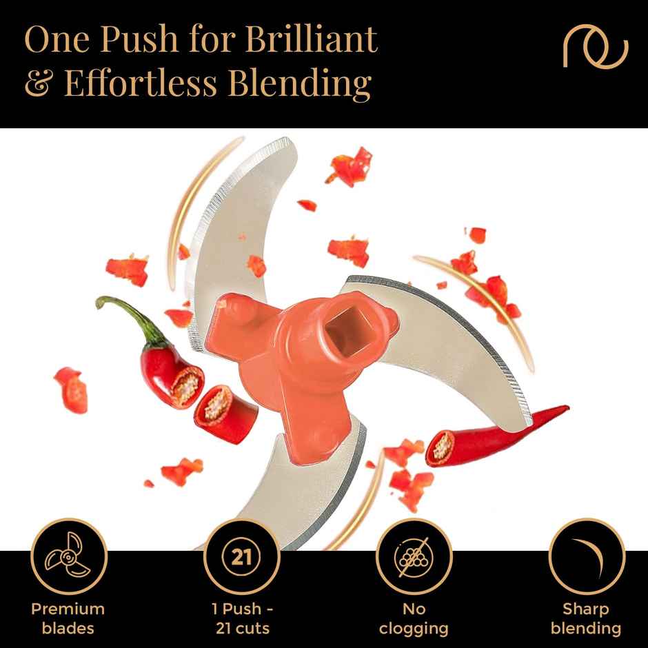 Frenchware Multipurpose Vegetable Push Chopper with 3 Blades, Handy & Compact - Peach & Black