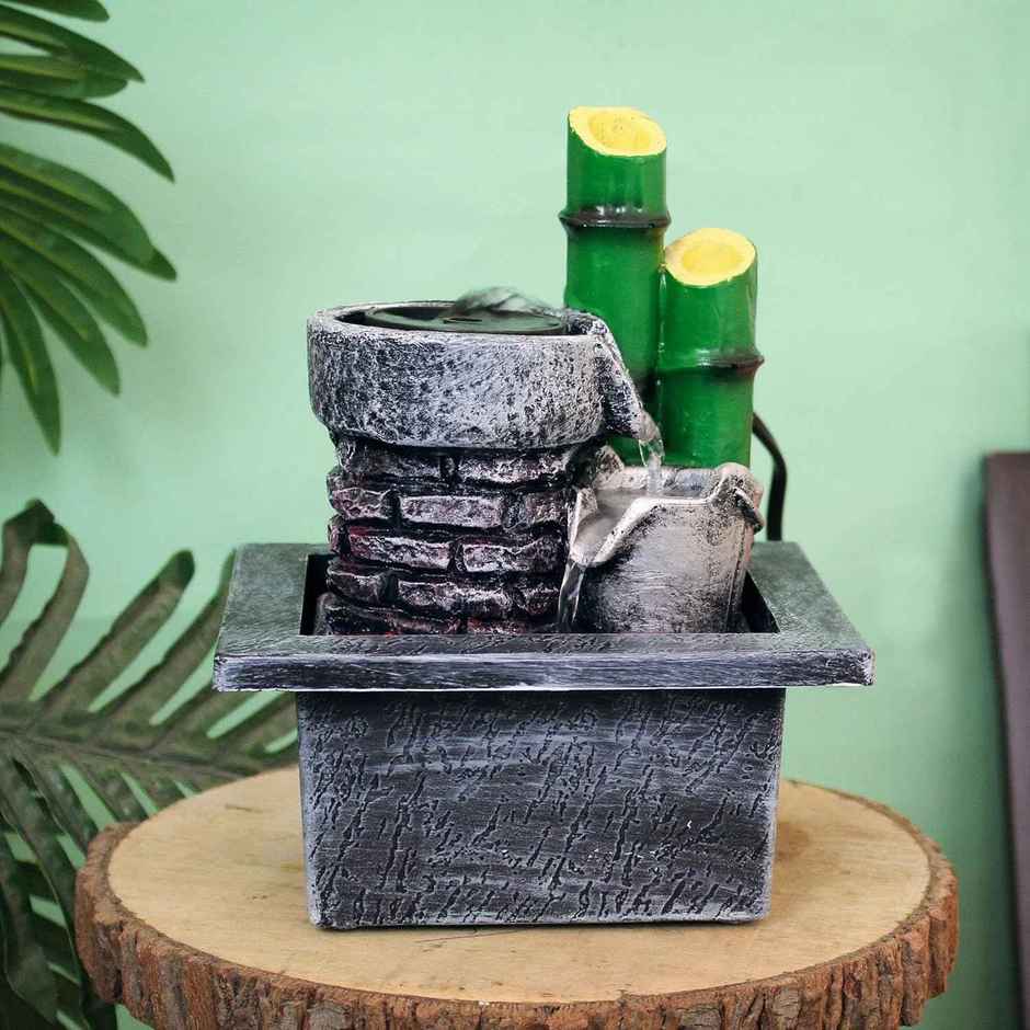 Tied Ribbons Decorative Bamboo Table Top Water Fountain Showpiece (20.3 Cm)