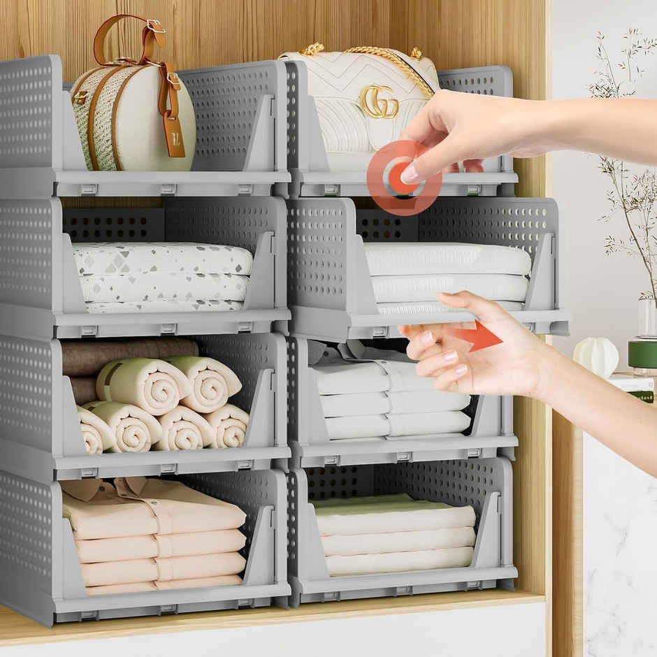PrettyKrafts Foldable Wardrobe Clothes Organizer With 4 Shelves