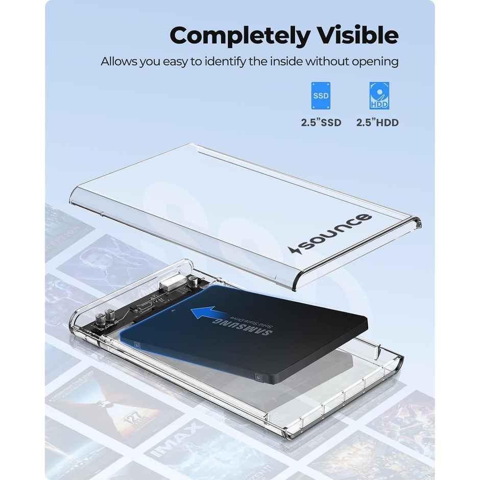 Sounce 2.5 Inch Sata Ssd Enclosure Transparent Case, Usb 3.0 To Sata Tool-Free External Hard Disk
