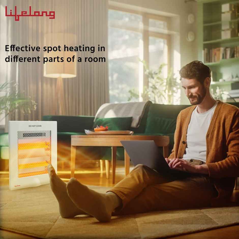 Lifelong LLQH922 Regalia 800 Watts Quartz Room Heater for Home with 2 Power settings, 2 Rod Heater for Room, Cord Length 1.5 Meter - White
