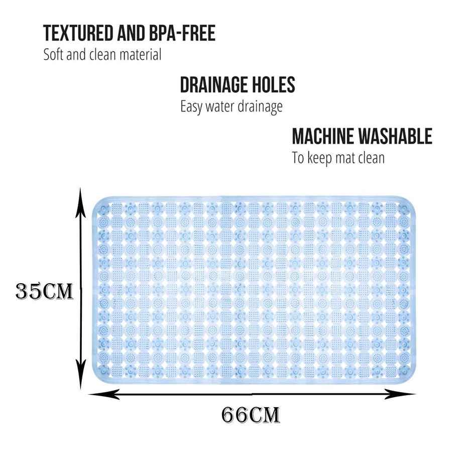 Kuber Industries PVC Transparent Bathroom Mat with Drain Holes | Blue | 35 x 66 cm