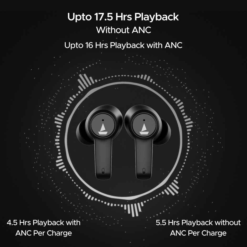 boAt Airdopes 411 ANC TWS Earbuds With Active Noise Cancellation Upto 17.5 Hours Playback - Black Storm