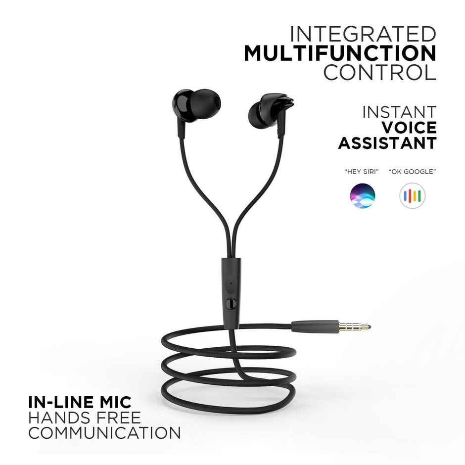 boAt BassHeads 100 Wired Earphones with Hawk Inspired Design, Super Extra Bass & Mic (Black)