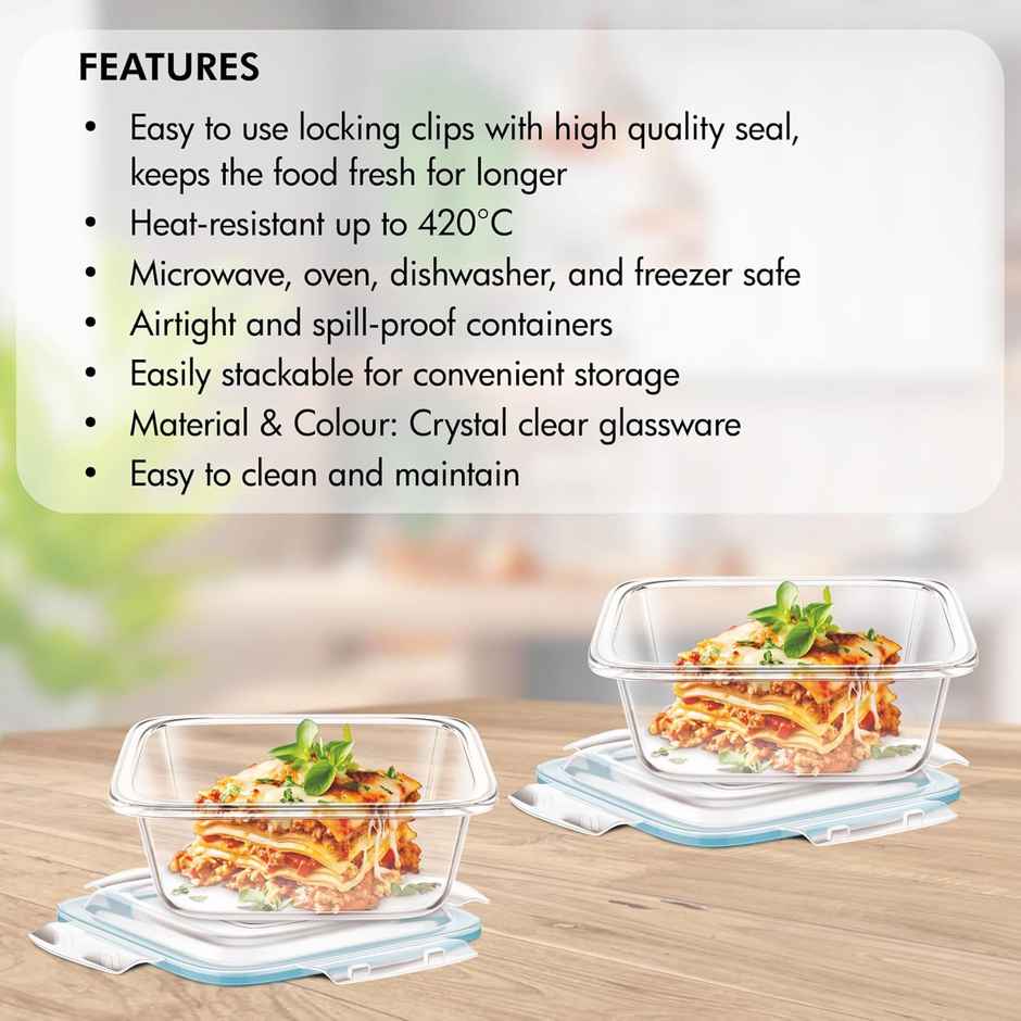 Signoraware Borosilicate Glass Container | 320 ml | Set of 2 | Clear | Glass Food Storage Container