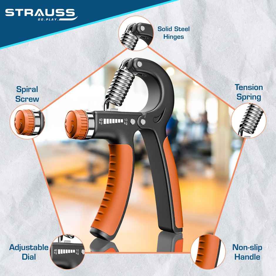 Strauss Adjustable Hand Grip Strengthener | Black & Orange