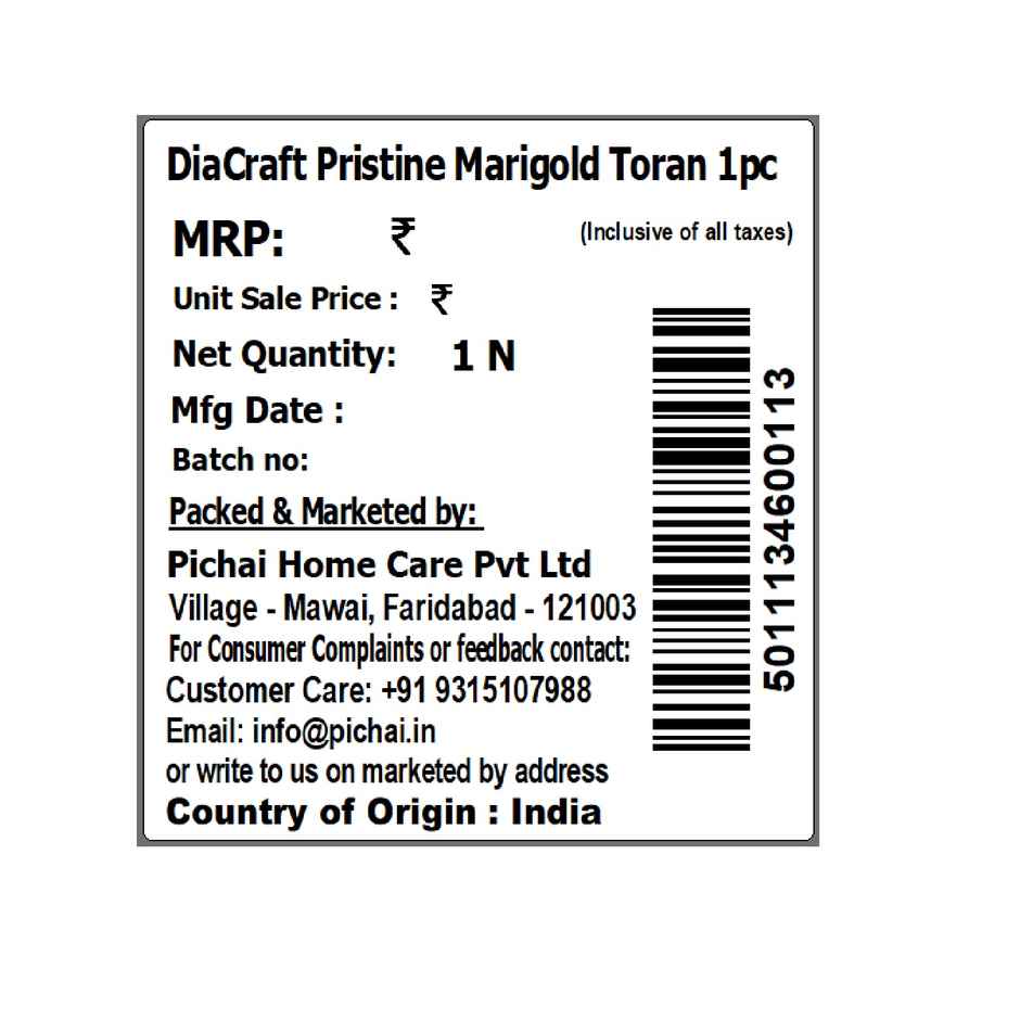 Traditional Marigold Flower Design Toran For Door | Yellow & Orange | One Size | DiaCraft