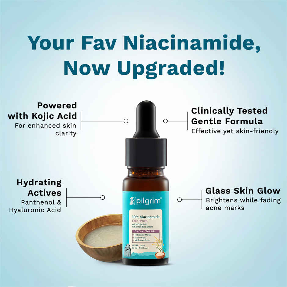 Pilgrim 10% Niacinamide Face Serum with Kojic Acid for Acne Marks, Clear & Glowing Skin