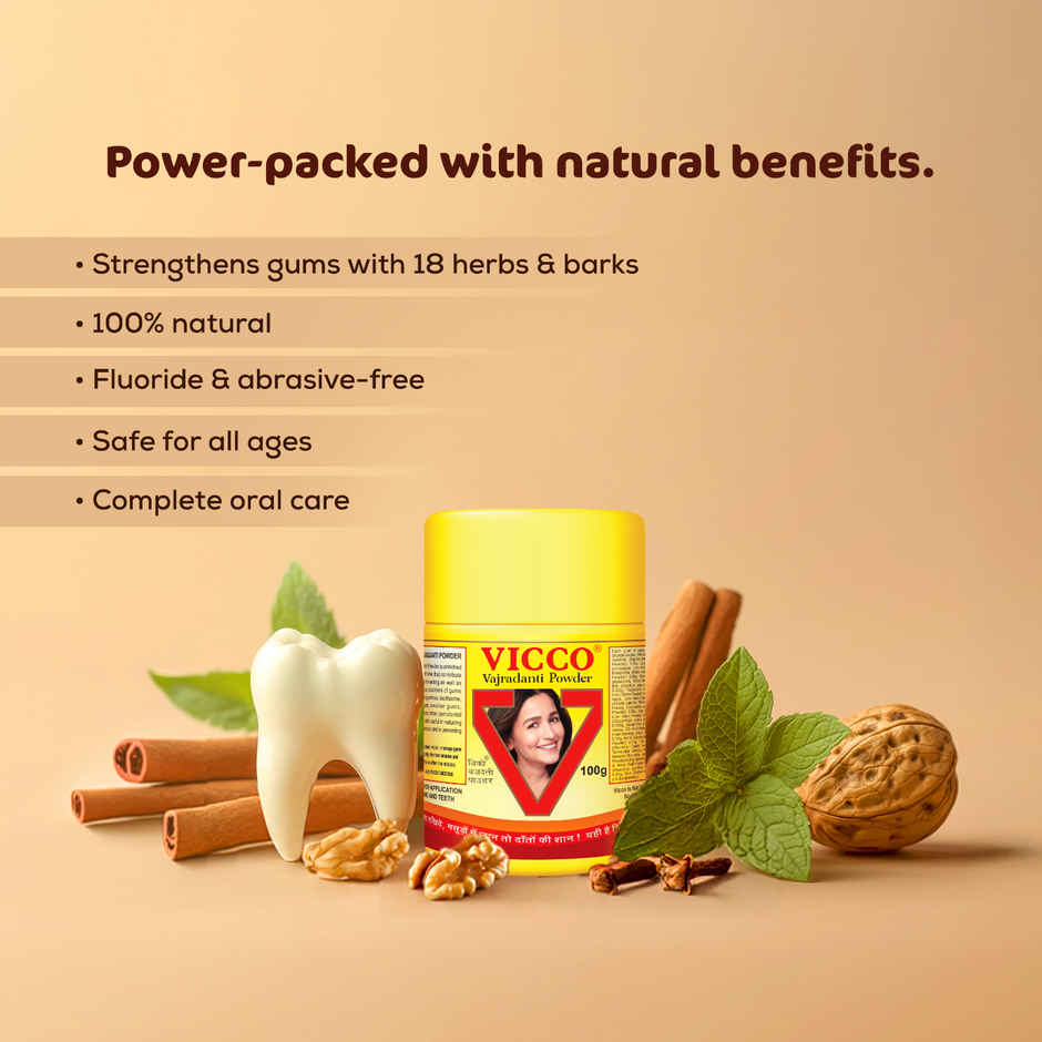 Vicco Vajradanti Ayurvedic Powder | Herbal Tooth Powder for Strong Gums and Healthy Tooth